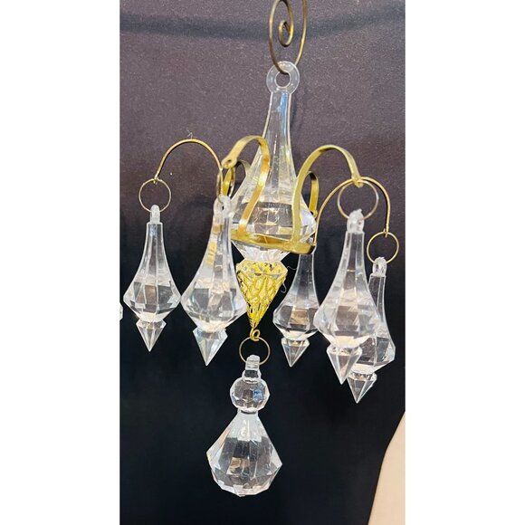 Mini Crystal Chandelier Ornament brasstone pointed faceted Christmas windows Bar - Picture 2 of 4